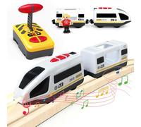 Pmueuff Train Électrique Enfant, Train de Locomotives à Piles avec Phares Avant et Son Train Telecommande Electrique pour Voie Ferrée en Bois, Compatible avec Thomas, Brio, Chuggington