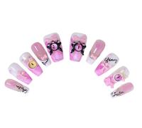 PN-012 Lot de 10 faux ongles artificiels réutilisables, laqués, Y2K, pastel, gothique, œil de monstre rose