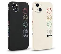 Pnakqil [2 Pezzi Cover per iPhone 13 6.1",Aesthetic Custodia Smile Face Morbide Silicone Con DisegniProtezione Della Fotocamera Antiurto Ultra Carino TPU Morbida Case per iPhone 13