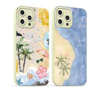 Pnakqil 2 Pièces Coque pour iPhone 13 Pro Max 6,7'', Etui Silicone avec Summer Plage Fleur Aesthetic Motif Design, Caméra de Protection Case Antichoc Housse pour Femme Ultra Fine TPU Étui Souple