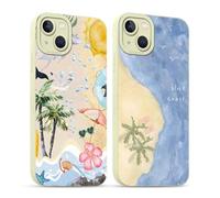 Pnakqil 2 Pièces Coque pour iPhone 15 Plus 6,7'', Etui Silicone avec Summer Plage Fleur Aesthetic Motif Design, Caméra de Protection Case Antichoc Housse pour Femme Ultra Fine TPU Étui Souple