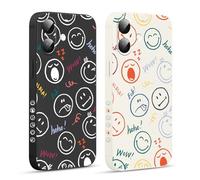 Pnakqil 2 Pièces Coque pour iPhone 16 Plus 6,7", Etui avec Motif Sourire Visage Souriant Joyeux et Peint Dessin Latéral Souple Silicone Housse Téléphone Mince Antichoc Caméra Protection Cover