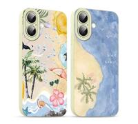 Pnakqil 2 Pièces Coque pour iPhone 16 Plus 6,7'', Etui Silicone avec Summer Plage Fleur Aesthetic Motif Design, Caméra de Protection Case Antichoc Housse pour Femme Ultra Fine TPU Étui Souple