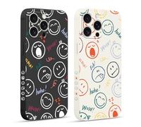 Pnakqil 2 Pièces Coque pour iPhone 16 Pro 6,3", Etui avec Motif Sourire Visage Souriant Joyeux et Peint Dessin Latéral Souple Silicone Housse Téléphone Mince Antichoc Caméra Protection Cover