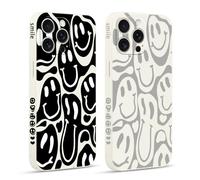 Pnakqil 2 Pièces Coque pour iPhone 16 Pro Max 6,9", Etui avec Visage Souriant Joyeux Mignon Amusante Peint Dessin Latéral Mignon Case Souple Silicone Housse Téléphone Antichoc en Souple Fille Cover