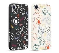 Pnakqil 2 Pièces Coque pour iPhone 16E 6,1", Etui avec Motif Sourire Visage Souriant Joyeux et Peint Dessin Latéral Souple Silicone Housse Téléphone Mince Antichoc Caméra Protection Cover