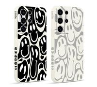 Pnakqil 2 Pièces Coque pour Samsung Galaxy S25 Ultra 5G 6,8", Etui avec Visage Souriant Joyeux Mignon Amusante Peint Dessin Latéral Mignon Case Silicone Housse Téléphone Antichoc en Fille Cover