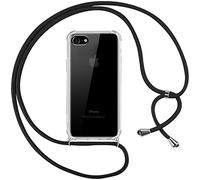 Pnakqil Collier Coque pour iPhone 8/iphone SE 2020/iPhone 7/SE 2022 avec Cordon, Réglable Lanyard Housse Transparente Silicone Anti-Chute Etui pour iPhone 8 4.7 Pouces, Ètuis à Bandoulière, Noir