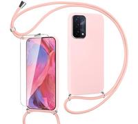 Pnakqil Coque avec Cordon pour Oppo A74 5G/A54 5G,avec Verre Trempé Protecteur d'écran, Silicone Case Lanyard Housse de à Lanière Réglable Antichoc Résistant aux Rayures pour Oppo A54 5G- Or Rose