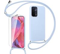 Pnakqil Coque avec Cordon pour Oppo A74 5G/A54 5G,avec Verre Trempé Protecteur d'écran, Silicone Case Lanyard Housse de à Lanière Réglable Antichoc Résistant aux Rayures pour Oppo A54 5G- Violet