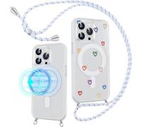 Pnakqil Coque Magnétique pour iPhone 14 Plus 6,7" Compatible avec MagSafe avec Cordon, Transparent Étui avec Coeur Motif Aesthetic Design Collier Chaîne Housse, Silicone Antichoc Protection Case