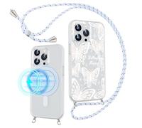 Pnakqil Coque Magnétique pour iPhone X/XS 5,8" Compatible avec MagSafe avec Cordon, Transparent Étui avec Papillon Motif Aesthetic Design Collier Chaîne Housse, Silicone Antichoc Protection Case