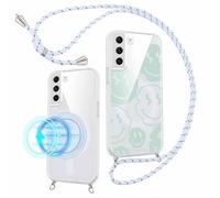 Pnakqil Coque Magnétique pour Samsung Galaxy S21 FE 6,4" Compatible avec MagSafe avec Cordon, Transparent Étui avec Souriant Motif Design Collier Chaîne Housse, Silicone Antichoc Protection Case