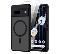 Pnakqil Coque pour Google Pixel 7 Compatible avec MagSafe,Givré Translucide Magnétique Housse mit 2 Verre Trempé,Antichoc Anti-Rayures Anti-Jaune Contre Les Chutes Mat Rigide Étui Case,Noir