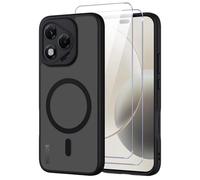 Pnakqil Coque pour Honor 400 Lite Compatible avec MagSafe,Givré Translucide Magnétique Housse mit 2 Verre Trempé,Antichoc Anti-Rayures Anti-Jaune Contre Les Chutes Mat Rigide Étui Case,Noir