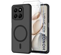 Pnakqil Coque pour Honor 400 Smart 5G/4G/Honor X7d Compatible avec MagSafe,Givré Translucide Magnétique Housse mit 2 Verre Trempé,Antichoc Anti-Rayures Anti-Jaune Mat Rigide Étui Case,Noir