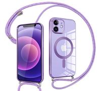 Pnakqil Coque pour iPhone 12 avec Cordon, Compatible avec MagSafe, Transparent Silicone Ultra Mince Housse avec Collier Cordage, Magnétique Case pour iPhone 12, Pourpre
