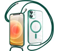 Pnakqil Coque pour iPhone 12 avec Cordon, Compatible avec MagSafe, Transparent Silicone Ultra Mince Housse avec Réglable Collier, Aesthetic Antichoc Protection Magnétique Housse, Vert