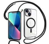 Pnakqil Coque pour iPhone 13 avec Cordon, Compatible avec MagSafe, Transparent Silicone Ultra Mince Housse avec Collier Cordage, Magnétique Case pour iPhone 13, Noir