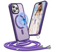 Pnakqil Coque pour iPhone 14 Pro avec Cordon, Compatible avec MagSafe, Étui Magnétique Transparente avec Lanière Réglable & Amovible, Housse Anti-Perte à Bandoulière pour iPhone 14 Pro, Violet