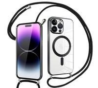 Pnakqil Coque pour iPhone 14 Pro Max avec Cordon, Compatible avec MagSafe, Transparent Silicone Ultra Mince Housse avec Collier Cordage, Magnétique Case pour iPhone 14Pro Max, Noir