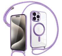 Pnakqil Coque pour iPhone 15 Pro Max avec Cordon, Compatible avec MagSafe, Transparent Silicone Ultra Mince Housse avec Collier Cordage, Magnétique Case pour iPhone 15Pro Max, Pourpre