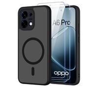 Pnakqil Coque pour Oppo A6 Pro 5G/4G Compatible avec MagSafe,Givré Translucide Magnétique Housse mit 2 Verre Trempé,Antichoc Anti-Rayures Anti-Jaune Contre Les Chutes Mat Rigide Étui Case,Noir