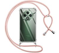 Pnakqil Coque pour Oppo Reno 12 FS(5G/4G)/Oppo Reno 12F(5G/4G) avec Cordon, Transparente Silicone Housse avec Réglable de Collier Anti-Chute Etui pour nan, Ètuis à Bandoulière 6.67", Rose