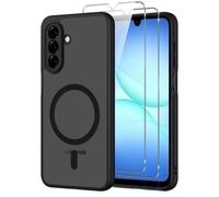 Pnakqil Coque pour Samsung Galaxy A17 5G/4G Compatible avec MagSafe,Givré Translucide Magnétique Housse mit 2 Verre Trempé,Antichoc Anti-Rayures Anti-Jaune Contre Les Chutes Mat Rigide Étui Case,Noir
