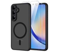 Pnakqil Coque pour Samsung Galaxy A34 5G Compatible avec MagSafe,Givré Translucide Magnétique Housse mit 2 Verre Trempé,Antichoc Anti-Rayures Anti-Jaune Contre Les Chutes Mat Rigide Étui Case,Noir