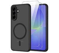 Pnakqil Coque pour Samsung Galaxy A36 5G Compatible avec MagSafe,Givré Translucide Magnétique Housse mit 2 Verre Trempé,Antichoc Anti-Rayures Anti-Jaune Contre Les Chutes Mat Rigide Étui Case,Noir