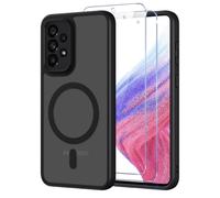 Pnakqil Coque pour Samsung Galaxy A53 5G Compatible avec MagSafe,Givré Translucide Magnétique Housse mit 2 Verre Trempé,Antichoc Anti-Rayures Anti-Jaune Contre Les Chutes Mat Rigide Étui Case,Noir