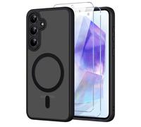 Pnakqil Coque pour Samsung Galaxy A55 5G Compatible avec MagSafe,Givré Translucide Magnétique Housse mit 2 Verre Trempé,Antichoc Anti-Rayures Anti-Jaune Contre Les Chutes Mat Rigide Étui Case,Noir
