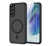 Pnakqil Coque pour Samsung Galaxy S21 FE Compatible avec MagSafe,Givré Translucide Magnétique Housse mit 2 Verre Trempé,Antichoc Anti-Rayures Anti-Jaune Contre Les Chutes Mat Rigide Étui Case,Noir