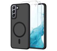 Pnakqil Coque pour Samsung Galaxy S22 5G Compatible avec MagSafe,Givré Translucide Magnétique Housse mit 2 Verre Trempé,Antichoc Anti-Rayures Anti-Jaune Contre Les Chutes Mat Rigide Étui Case,Noir