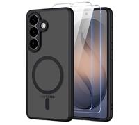 Pnakqil Coque pour Samsung Galaxy S26 5G Compatible avec MagSafe,Givré Translucide Magnétique Housse mit 2 Verre Trempé,Antichoc Anti-Rayures Anti-Jaune Contre Les Chutes Mat Rigide Étui Case,Noir