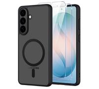 Pnakqil Coque pour Samsung Galaxy S26 Plus/S26+ 5G Compatible avec MagSafe,Givré Translucide Magnétique Housse mit 2 Verre Trempé,Antichoc Anti-Rayures Anti-Jaune Mat Rigide Étui Case,Noir