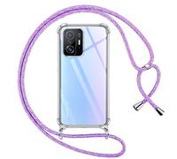 Pnakqil Coque pour Xiaomi 11T/Xiaomi 11T Pro 5G avec Cordon, Transparente Silicone Housse avec Réglable de Collier Anti-Chute Etui pour Xiaomi 11T 5G 6.67 Pouces, Ètuis à Bandoulière [Violet 01]