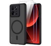 Pnakqil Coque pour Xiaomi 13T Pro/13T 5G Compatible avec MagSafe,Givré Translucide Magnétique Housse mit 2 Verre Trempé,Antichoc Anti-Rayures Anti-Jaune Contre Les Chutes Étui Case,Noir
