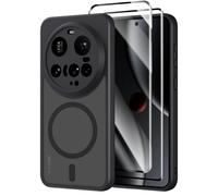 Pnakqil Coque pour Xiaomi 15 Ultra Compatible avec MagSafe,Givré Translucide Magnétique Housse mit 2 Verre Trempé,Antichoc Anti-Rayures Anti-Jaune Contre Les Chutes Mat Rigide Étui Case,Noir