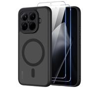 Pnakqil Coque pour Xiaomi 15T Pro 5G Compatible avec MagSafe,Givré Translucide Magnétique Housse mit 2 Verre Trempé,Antichoc Anti-Rayures Anti-Jaune Contre Les Chutes Mat Rigide Étui Case,Noir
