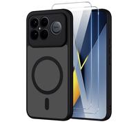 Pnakqil Coque pour Xiaomi Poco F8 Ultra Compatible avec MagSafe,Givré Translucide Magnétique Housse mit 2 Verre Trempé,Antichoc Anti-Rayures Anti-Jaune Contre Les Chutes Mat Rigide Étui Case,Noir