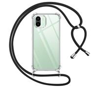 Pnakqil Coque pour Xiaomi Redmi A1/Redmi A2 avec Cordon, Transparente Silicone Housse avec Réglable de Collier Anti-Chute Etui pour Redmi A2/A1, Ètuis à Bandoulière 6.52", Noir