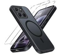 Pnakqil Magnétique Coque pour Motorola Moto G67 / G77 / G87 5G avec 2 Verre Trempé, Compatible avec MagSafe, Translucide Mat Etui Fine Housse Antichoc Anti-Rayures Case pour Moto G67/G77/G87 5G, Noir