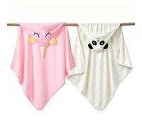 Pnckvcg 2Pièces Serviette De Bain Bébé,Cape de Bain à Capuche,80 x 80 cm bébé Serviette Housse,Capuche Peluche De Corail De Haute Qualité Cape de Bain,Licorne et Panda Blanc