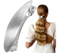 Pndeyo Barrettes à cheveux françaises en métal pour femme, antidérapantes, ovales, grandes pinces à cheveux à ressort, accessoires pour cheveux longs, épais, bouclés et raides - Argenté