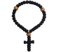 Pndeyo Corde de prière faite à la main à 33 nœuds, corde de prière traditionnelle chrétienne orthodoxe grecque russe Komboskoini, croix bénie à suspendre pour voiture - Noir