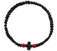 Pndeyo Corde de prière orthodoxe faite à la main - Corde de prière grecque chrétienne - Protection - Croix de bénédiction - Pompons à suspendre dans la voiture - Pour homme et femme - Noir