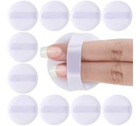 Pndeyo Lot de 10 mini houppettes rondes en velours doux avec sangle, pour fond de teint, poudre libre - Blanc