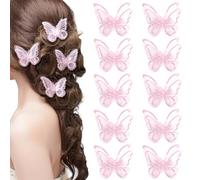 Pndeyo Lot de 10 pinces à cheveux en forme de papillon pour femme - Antidérapantes - Broderie - Double couche - Dentelle - Accessoires pour cheveux longs, courts, bouclés et ondulés - Rose